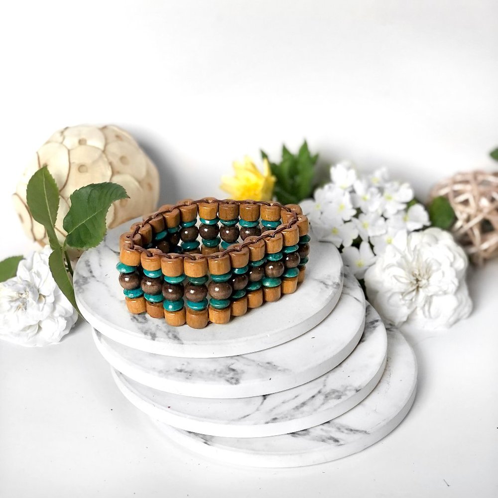 2 PACK: Stacked wooden bead bracelet